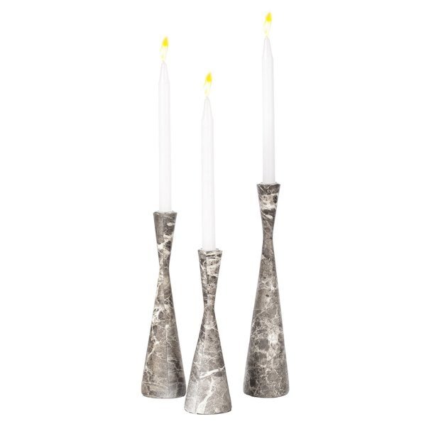 Marble Resin Candle Holders, Set of 3 Exquisite Decorative Taper Candlesticks, Elegant Accent, Gray, Fabulaxe, Mfr#: QI004063.GY.3
